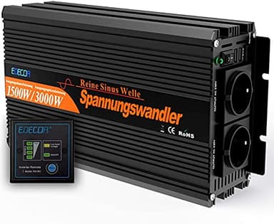 EDECOA Inverter ONDA PURA 12v 220v Convertitore 1500w 2x USB e Telecomande inverter per camper inverter onda sinusoidale Transformatori 12v 230v 1500w