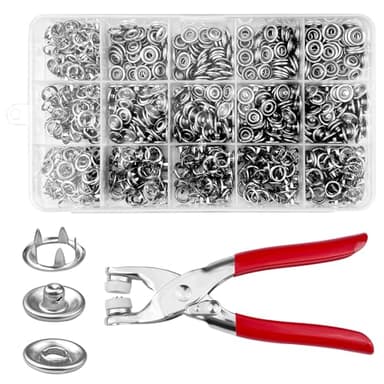 Chiluxendo 200 Sets Bottoni Automatici a Pressione, 9.5mm Argento Bottoni a Pressione Metallo Antiruggine, Bottone a Pressione con Pinza per Bottoni Automatici, per Artigianato, Abbigliamento Borse