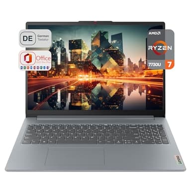 Lenovo IdeaPad Slim 3 Business Laptop, AMD Ryzen 7 7730U, 16 GB DDR4 RAM, 1 TB PCIe SSD, display WUXGA anti-glare, scheda grafica AMD Radeon, tastiera QWERTZ, Windows 11 Pro, Office 2021, grigio
