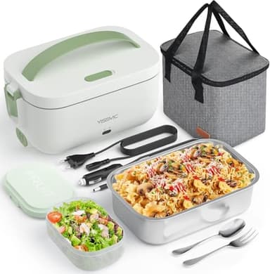 YISSVIC Scaldavivande Elettrico Portatile con 9,9L Borse isolate Scaldavivande Acciaio Inox Rimovibile Portapranzo Termico Elettrico 12V/24V/220V Verde
