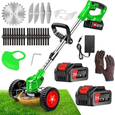 Decespugliatore a Batteria, Tagliabordi a Batteria 21V 4.0Ah, Tagliabordi Elettrico Da Giardino con 3 Tipi di Lama, Testina Regolabile, Maniglia Telescopica, Decespugliatori da Prato e Giardino