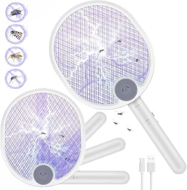 WOCVRYY 3 in 1 Racchetta Zanzare Elettrica Pieghevole Mosquito Killer 4000V 1500mAh USB Ricaricabile racchetta antizanzare con Trappola Luminosa e Appendere al Muro Adatto Uso Interno ed Esterno