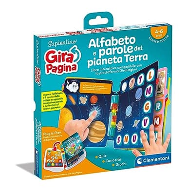 Clementoni - 16647 - Sapientino - Girapagina, L’Alfabeto del Pianeta Terra - Libro Educativo Ed Interattivo per Stimolare L'Interesse alla Lettura, per Bambini dai 4 Anni (Gioco in Italiano)