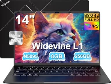 2025 Newest Pc Portatile 14 Pollici Celeron N5095 Upto 2,9 GHz Notebook 8GB RAM 256GB SSD TF 1TB LPDDR4 Win11 5G WiFi 1920*1080 FHD USB 3.0 Widevine L1 Laptop Film Italiana - Nero Corpo in Metallo