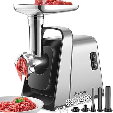 Tritacarne Elettrico AOBOSI 4-In-1 Tritacarne Con 4 Dischi Di Macinazione In Acciaio Inox, 1 Kubbe e 3 Tubi Per Insaccati, Motore [3000w Max], Tritacarne Elettrico Professionale Con 2 Lame.