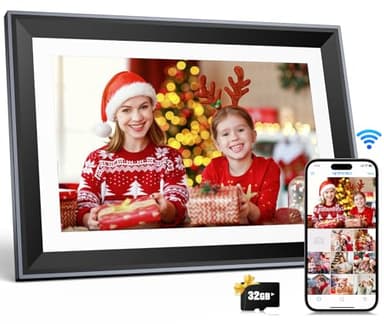 FamBrow Cornice Digitale WiFi 10 Pollici, Portafoto Digitale con 1280x800 HD IPS Touch Screen, Memoria 16GB+32GB Carta, Condividere Foto o Video in APP Tramite