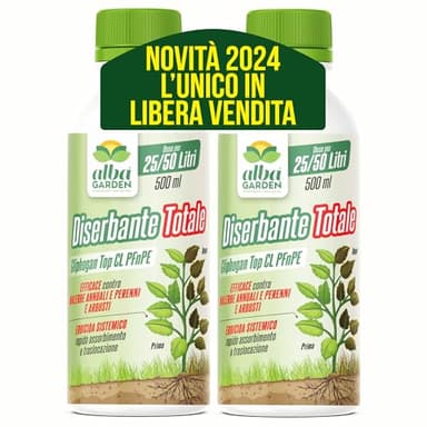 Albagarden - Diserbante Totale Potente 2 x 500 ml - Glifosate Per Erbacce A Azione Sistemica Disseccante- Erbicida Per Diserbo - Seccatutto A Base Di Glifosato Libera Vendita