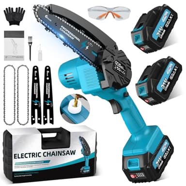 Mini Motosega a Batteria per Potatura con 8000mAh Batterie, 6 Pollici Motosega Elettrica con Pompetta Olio, Sega a Batteria per Potatura per il Taglio del Legno Giardini