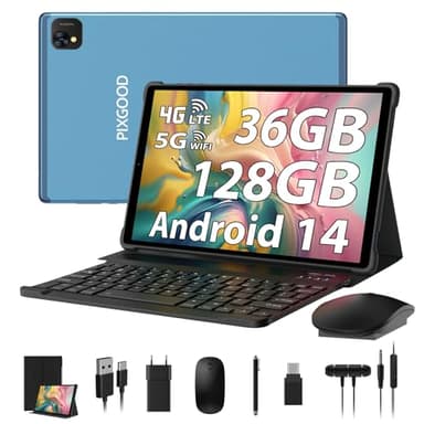 PIXGOOD Tablet 10 pollici 4G lte e 5G WiFi, Android 14.0 Octa-Core, 36GB RAM, 128GB ROM (1TB Espandibile), INCELL 1980 * 1200, 13MP+8MP, Tablet in offerta con Tastiera etc, GPS/Bluetooth (Blu)