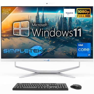 SIMPLETEK - PC Desktop ALL in ONE con Schermo Touchscreen da 24" Full HD | Core i7-8GB RAM e SSD 240GB | Windows 11 Pro e Webcam integrata