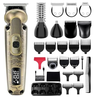 Hatteker Regolabarba Uomo Tagliacapelli Professionale Rasoio Elettrico Barba Macchinetta per Capelli Regalo Uomo 8 in 1 Velocità Regolabile Impermeabile Trimmer per il corpo (Bronzo)