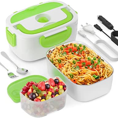 YISSVIC Scaldavivande Elettrico Portatile in Acciaio Inox 220V/12V Portatile 1,5L con Forchetta e Cucchiaio per Auto/Ufficio/Casa