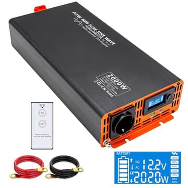 DATOUBOSS Power Inverter DC 12v a AC 220v, Inverter 12v 220v Onda Pura 2000W/4000W Convertitore Per Camper con Telecomando e Display LCD, per Casa, Camper, Camion, Marina, Inverter Solari Off Grid