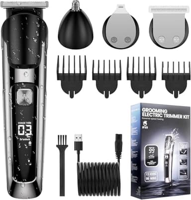 Vexloria Regolabarba Uomo, Rasoio Elettrico Barba e capelli, Tutto in 1 kit Tagliacapelli Professionale Per Barba, Capelli, Corpo, Naso e Orecchie, Rasoio Wet&Dry, Ricaricabile, Idea Regalo