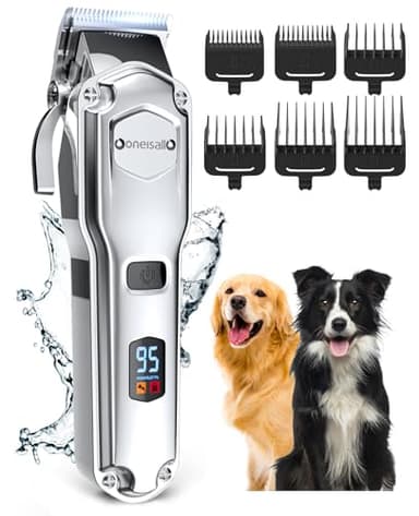 oneisall Tosatrice per cani pelo lungo professionale, IPX7 impermeabile Rasoio per cani/Gatti con potente motore a 6700 giri/min, adatto per peli di animali domestici spessi e opachi (Argento)