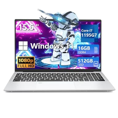 PC Portatile 15,6 Pollici, Notebook Core i7-1195G7 CPU, Windows 11 Notebook 16GB RAM 512GB SSD, Iris Xe Graphics GPU, Laptop con Tastiera Retroilluminata+Sblocco Impronta Digitale, Type-C Port