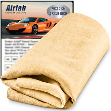 Airlab Pelle di Daino Naturale Auto Moto 70x50 CM, Camoscio Vera Pelle per Finestra Specchio Vetro, Pelle Scamosciata Professionale Efficace Detailing, Lucidatura Antigraffio Assorbente Asciugatura