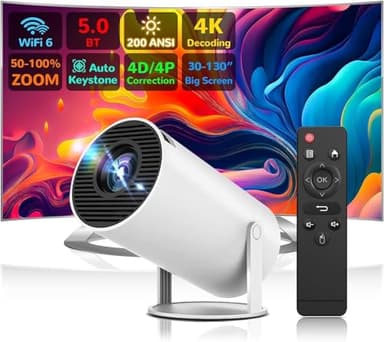 UCMDA Mini Proiettore Portatile 4K - Videoproiettore con Android 11, WiFi 6, BT 5.2, Correzione Trapezoidale, 180°Rotabile Proiettore Home Theater, Proiettore per Esterni Compatibile con TV Stick/iOS