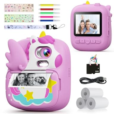 CAMCLID Macchina Fotografica Bambini Istantanea, 2,4 Pollici Digitale Fotocamera Bambini con 32GB TF Scheda e Carta Fotografica per Stampa, Regalo di Natale per Bambini dai 3-12 Anni(Viola)