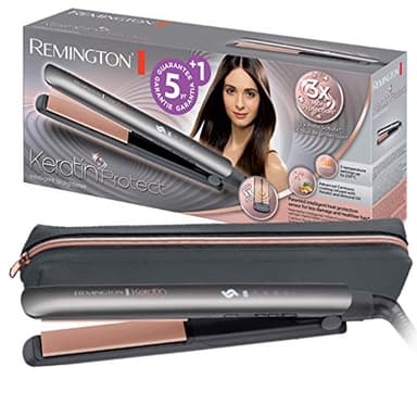 Remington Piastra per Capelli professionale Keratin Protect - Rivestimento Ceramico alla Cheratina con Olio di mandorle - Sensore di protezione dal calore, Display digitale, 160-230°C, S8593