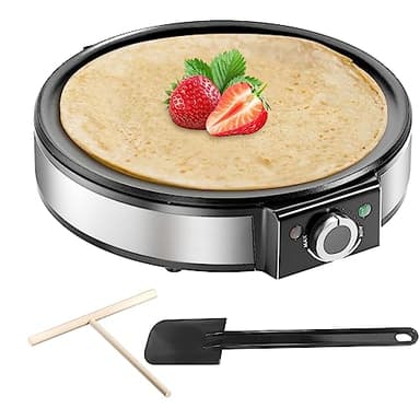 SNAILAR Crepiera elettrica, 1200 W Macchina per Crepe Elettrico, Pancake Maker Con Temperatura regolabile, Acciaio Inossidabile - Facile da Pulire, Rullo Spalmatore e Spatola inclusi