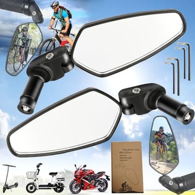 Benaton 2 Pezzi Specchietto per Bicicletta, HD 360° Regolabile Specchietto per Bici Regolabile Elettrico, Specchietto Monopattino Elettrico Specchio Mtb Pieghevole per Manubrio da 18-22 mm