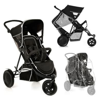 Hauck H-51304-En-000-000 Freerider Passeggino Fratellare Tandem Fino a 36 Kg, Ruote Grandi, Maniglione Regolabile, Chiusura Compatta, per Bambini da 0 Mesi, Posizione Nanna, Parapioggia Incluso, Nero