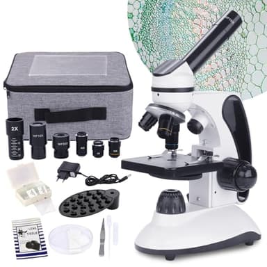 BEBANG 40X-2000X Microscopio per bambini adulti, microscopio per studenti a doppia illuminazione a LED con kit scientifici per la ricerca in laboratorio, l'istruzione a casa,Microscopio professionale