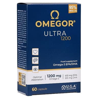OMEGOR Ultra 1200 Omega 3 IFOS 5 Stelle - Omega3 Alto Dosaggio EPA 610mg e DHA 510mg - Senza Retrogusto e Facile da Digerire (60 Capsule)