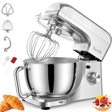 Facelle Robot da cucina, impastatrice, robot da cucina, 1300 W, 10 velocità con funzione di impulso, miscelatore con ciotola in acciaio inox da 5,5 l, gancio per impastare, frusta e piatto Stirrer