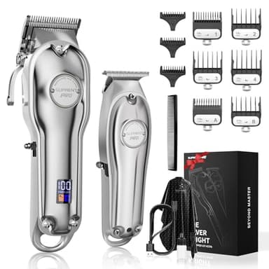SUPRENT Tagliacapelli Uomo Professionale, Elettrico Taglio Capelli Taglierina Macchinetta senza fili, Regolabarba Uomo Kit con Pettini Guida in acciaio inox