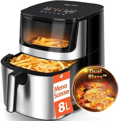 Taylor Swoden Friggitrice Ad Dria 8 Litri Dual Blaze™, Air Fryer XXL 2000W, 10 Programmi, 3 Funzioni, LED Touch Screen, Timer, Lavabile in lavastoviglie, Friggitrice Senza Olio per 7-9 persone