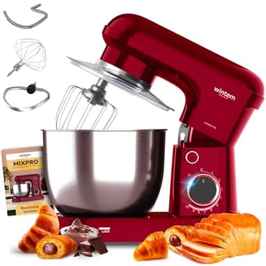 Avilia Robot Impastatrice Planetaria 1500W con Ciotola 5L in Acciaio Inox - 10 Velocità, Ricettario e Accessori inclusi -Gancio, Frusta e Battitore - Robot da Cucina per Pane, Pizza e Dolci - ROSSO