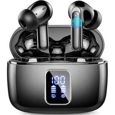 lukg Cuffie Bluetooth, Auricolari Bluetooth 5.3 con 4 HD Mic, Suono Nitido, 48Ore Cuffie Wireless ENC Cancellazione Rumore, LED Display Touch Control Cuffiette Bluetooth, Grande capacità Batteria