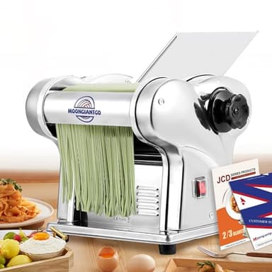 Moongiantgo Macchina per la Pasta Elettrica Pasta Macchina Fresca Acciaio Inox con Lame da 1,5 mm Fine e 4 mm Piatta, 9 Grado di Spessore Regolabile 0,3-3mm, Per Fettuccine, Tagliolini, Spaghetti