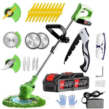 Decespugliatore a Batteria,21V 2000mAh Tagliaerba a Batteria， Con Lama in Metallo3 in 1Tagliabordi a batteria ，Maniglia a scomparsa e rotazione della testa di 90°，Adatto per prati, giardini e campi