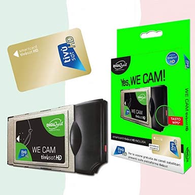 TiVuSat DIGIQuest - Scheda HD Gold e We CAM SmartCam - Modulo HD CI+ WiFi con tasto WPS, inclusa la TiVuSat HD Gold, canali Italiani HD/4K via satellite Eutelsat HotBird 13,0° est
