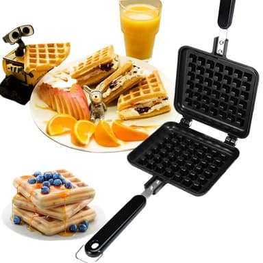 JIAMIAN Padella Waffle Maker Stampo con Manico Termoisolante, Waffle Iron, Macchine per Waffle, Cialda in Ferro, Utensile per Cottura a Muffa