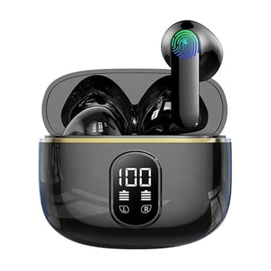 Wireless Bluetooth Headphones, Bluetooth 5.3 Headphones with 4 ENC Noise Reduction Mic LED Screen HiFi Stereo Audio 42H Duration Reading IP6 Waterproof Sports Earphone Touch Control for ISO & Andriod