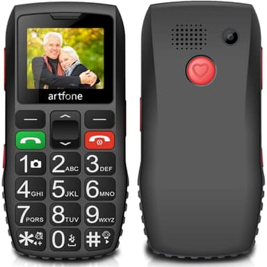 artfone C1 Telefono Cellulare per Anziani con Tasti Grandi丨Volume alto丨Funzione SOS丨Chiamata Rapida丨Funzione di orario丨Batteria da 1800 mAh丨Doppia SIM GSM Senior Telefoni丨1.8" Display丨Radio - Nero