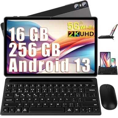 SEBBE Tablet 11 Pollici Android 13 Tablets, 16GB RAM 256GB ROM (TF 1TB),2K Schermi/ 8+20MP/2000 * 1200 Pixels/10000 mAh/Bluetooth5.0, Octa-Core 2.0GHz 5GWiFi Tablet con Tastiera e Mouse - Marrone