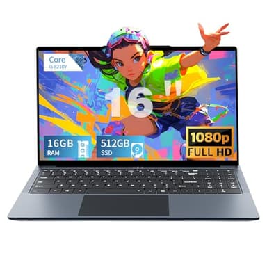 PC Portatile da 16 pollici, Notebook Core i5-8210Y processore 16 GB RAM 512 GB SSD, Laptop con FHD 1920 * 1080, RJ45, tipo C, USB 3.0, Wi-Fi dual band, Bluetooth 5.0, tastiera digitale retroilluminata