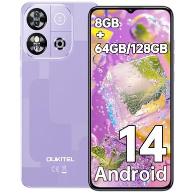 OUKITEL C57S Smartphone Android 14-8GB(2+6) RAM+64GB ROM(TF 128GB), Octa-Core, 6.52" HD+ Telefono Cellulare, 13MP+5MP Cellulari, 4300mAh, 4G Dual SIM Telefoni, Face ID/GPS/3.5mm Jack - Viola