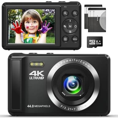 Fotocamera digitale 4K 64MP con zoom digitale 16x per fotografia con scheda SD da 32 GB - Telecamera Vlogging UHD per bambini e adolescenti - Fotocamere digitali compatte point-and-shoot