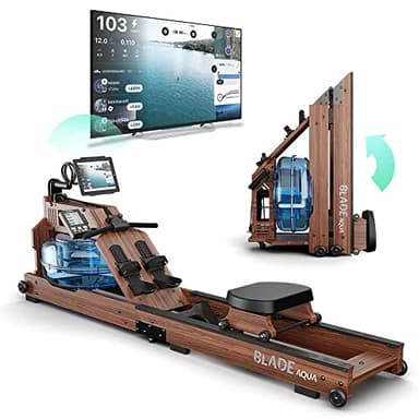 Bluefin Fitness Blade Aqua W-1, Vogatore ad Acqua, Frassino Americano Sostenibile al 100%, Vogatore Pieghevole per Casa, Display LCD, Applicazione Kinomap Inclusa, nero/marrone.