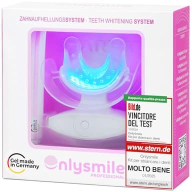 OnlySmile Kit Sbiancante Denti Professionale per Uso Domestico – Vincitore del Test 2024 – Sbiancamento Denti Immediato con Gel Sbiancante e LED – Denti Bianchi in 5 Giorni – Teeth Whitening Kit