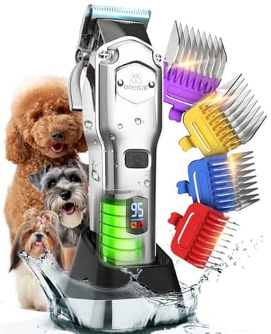 oneisall Tosatrice per cani professionale, senza fili/ricaricabile, con pettini in metallo staccabili, a basso rumore, resistenti, per capelli spessi/ricci/fini/ondulati