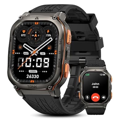 KOSPET Smartwatch, 1.96" AMOLED HD Display, Orologio Militare Uomo, GPS Integrato, Bussola/Altezza/Pressione, 170+ Modalità Sport, 5ATM Impermeabile (Nero)