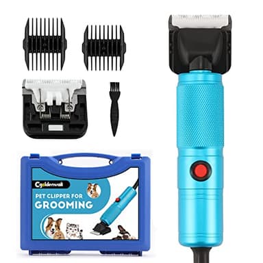 CGOLDENWALL Tosatrice per Cani 280W, Controllo Velocità Vontinua 2000-6000RPM, Cavo da 3 m, Rumorosità 50DB, per Animali di Tutti i Tipi di Pelo, Con 2 Lame& 2 Pettini di Fissaggio (3/6 mm, 9/12 mm)
