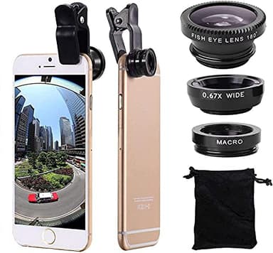 3 in 1 Kit Obiettivo Del Telefono Cellulare Obiettivo Grandangolare Macro Fisheye Obiettivo Universale per Cellulari iPhone Samsung Android (Nera)